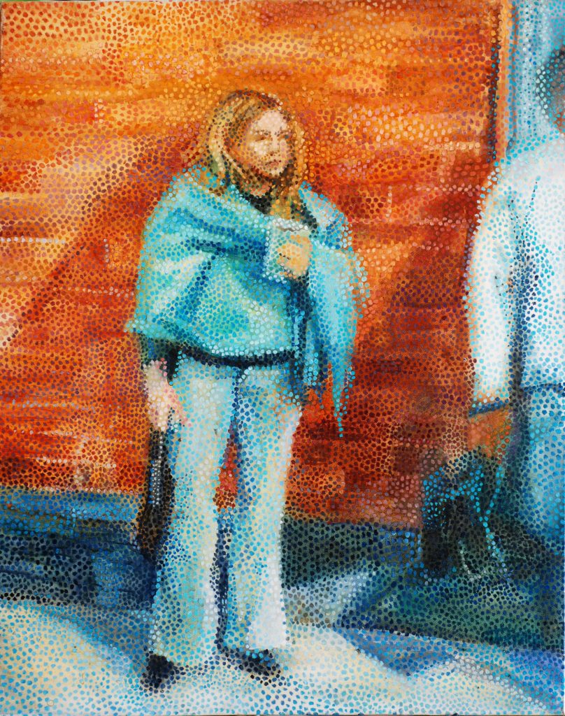 "At The Bus Stop" pointillism.